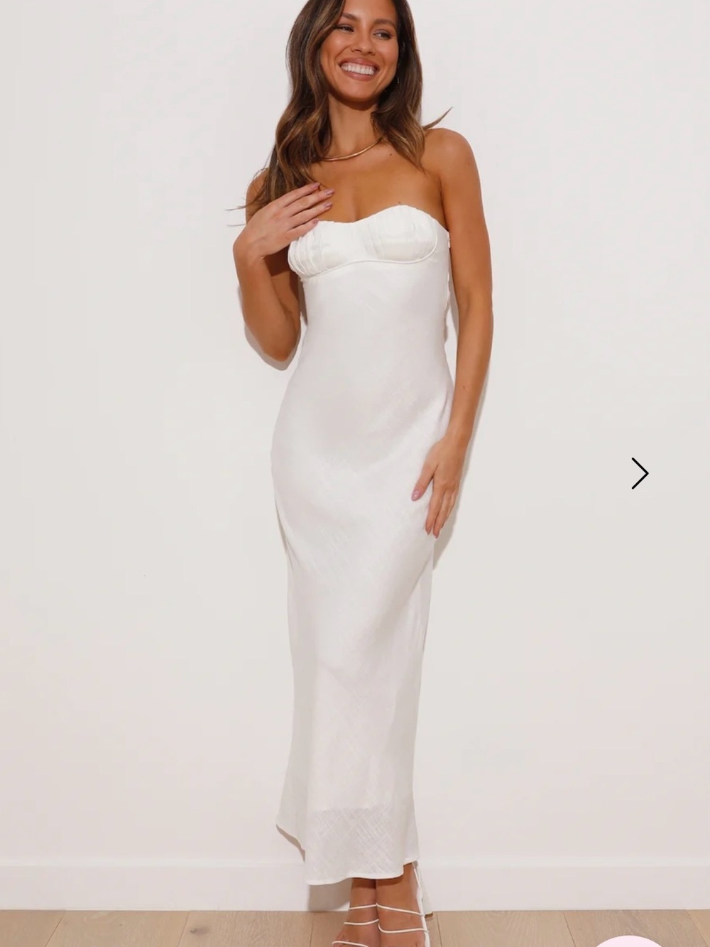 Hello Molly Strapless White Midi Dress with Bust Seam